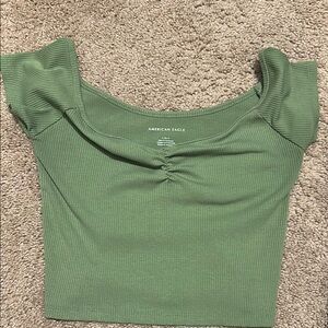 American Eagle Outfitters Green Fitted Ruched Blouse